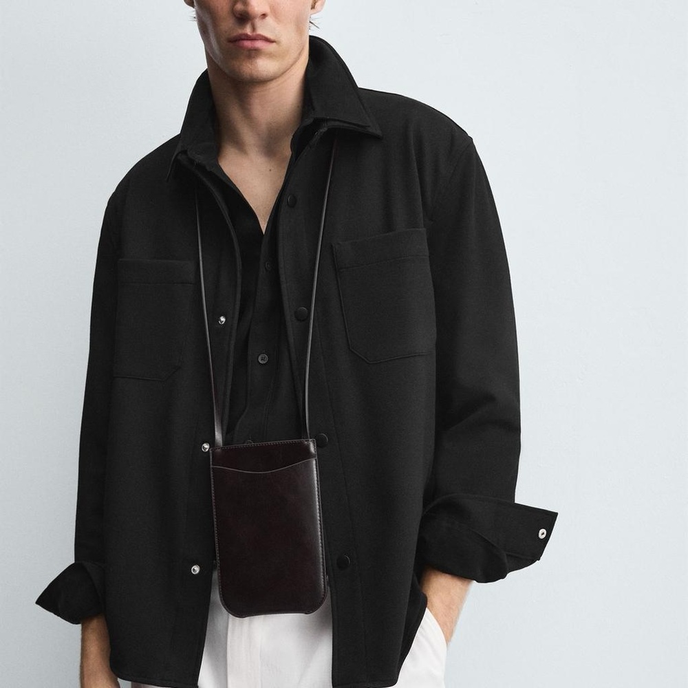 Zara Easy Care Textured Classic Black Collared Long Sleeve with Snap Buttons - Picture 3 of 8